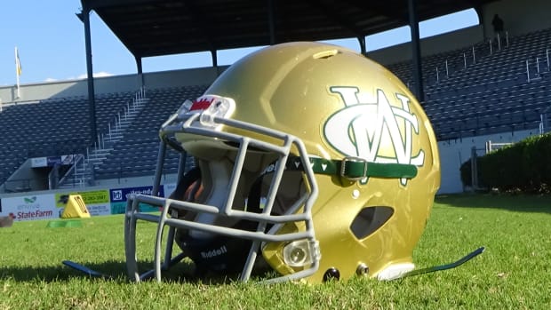 Ware County Helmet from Ground Level